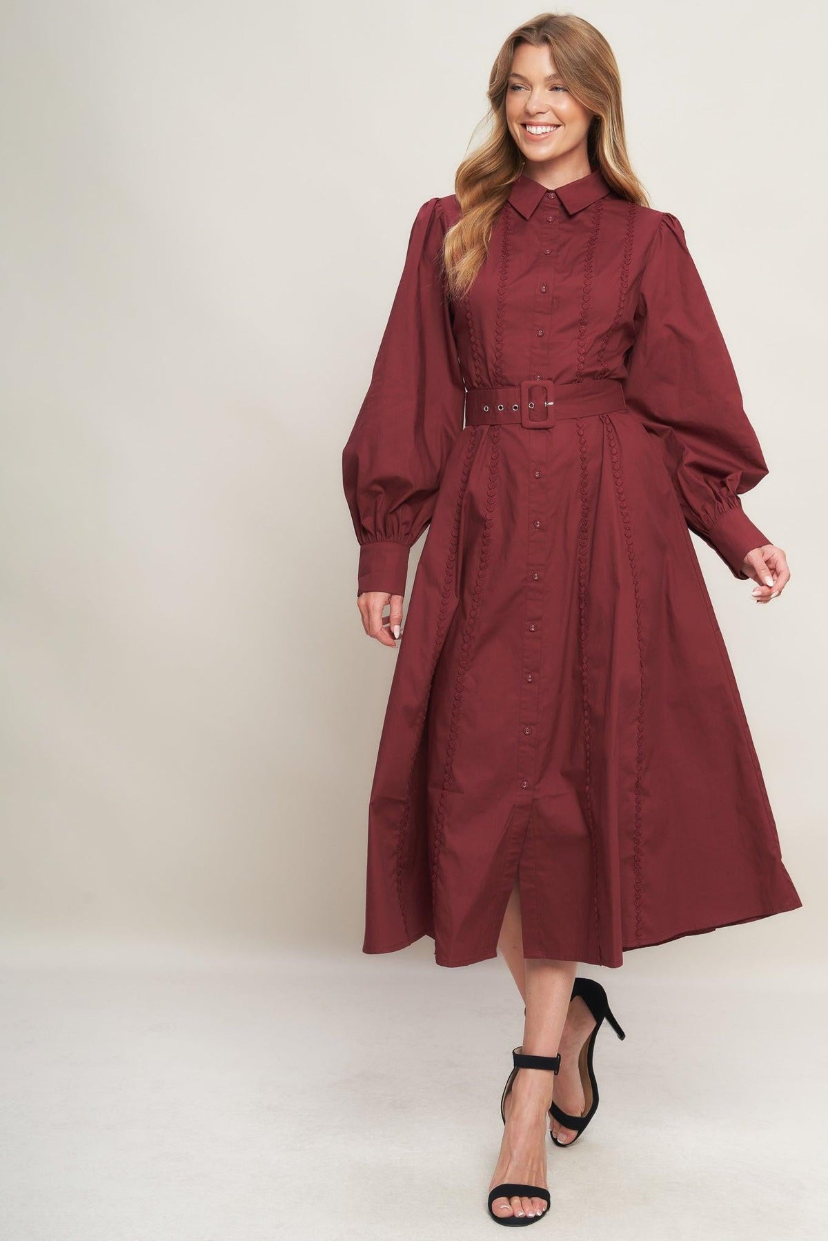 a woman in a red dress