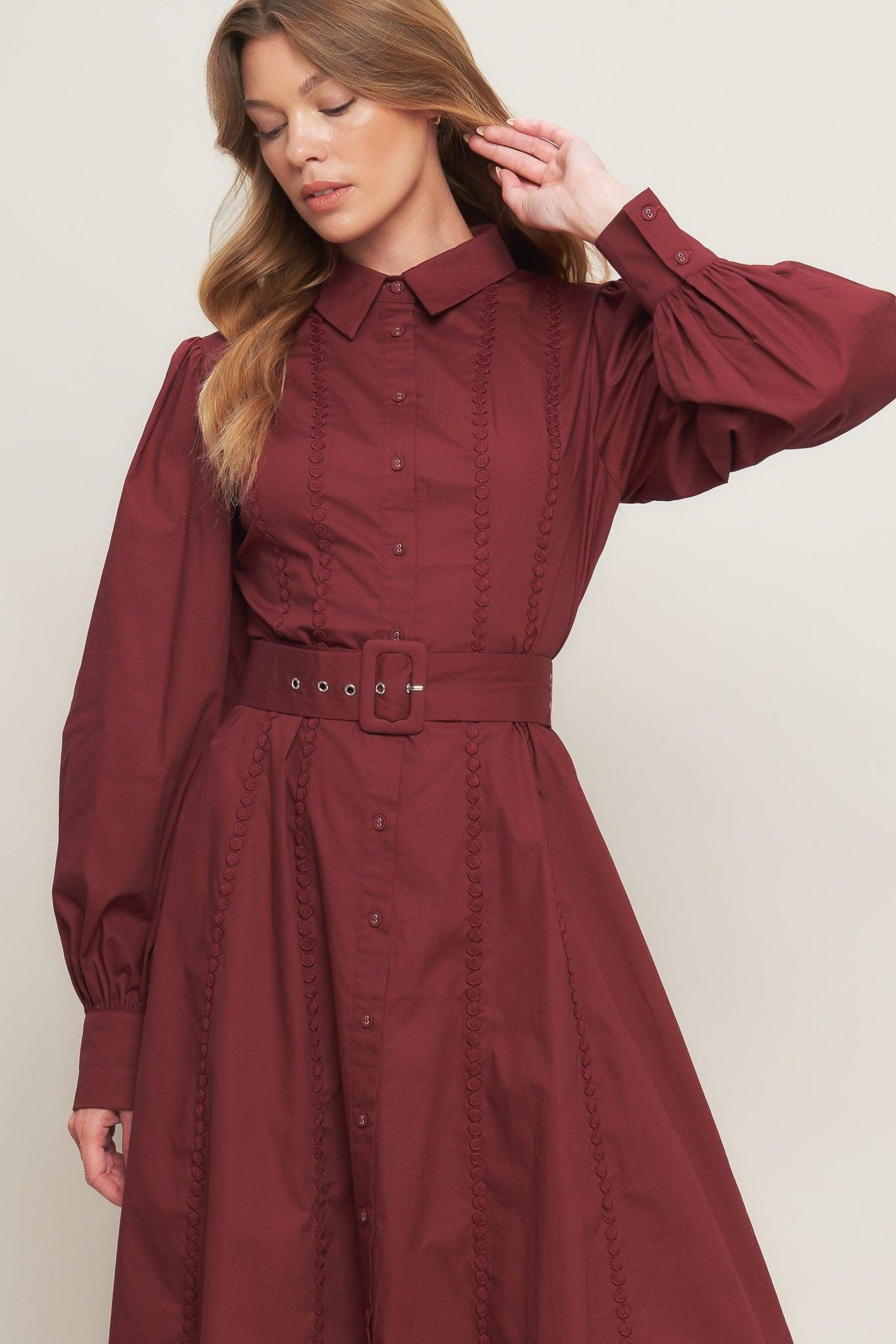 a woman in a red dress