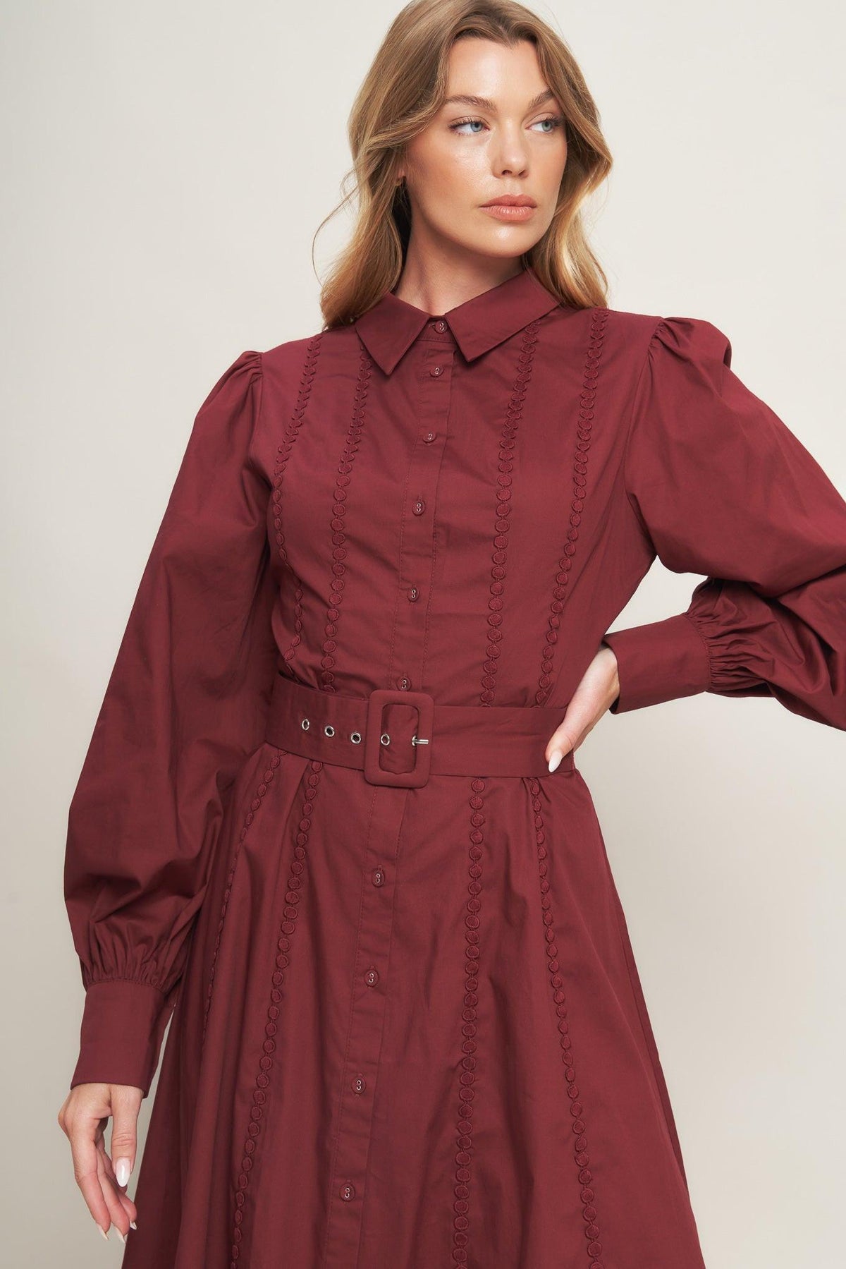 a woman in a red dress