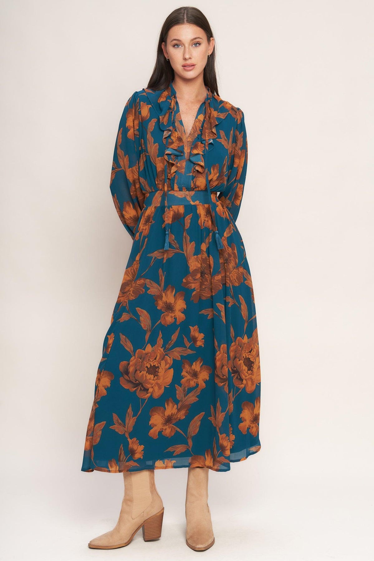 BURNISHED BOTANICA WOVEN MIDI DRESS