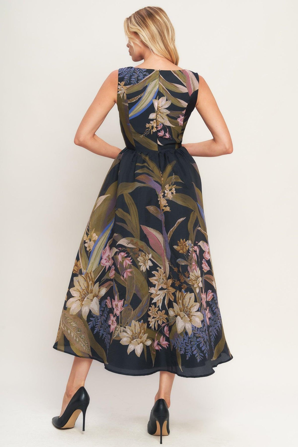 FOLIAGE WHISPER WOVEN MIDI DRESS