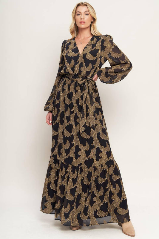 a woman in a long dress