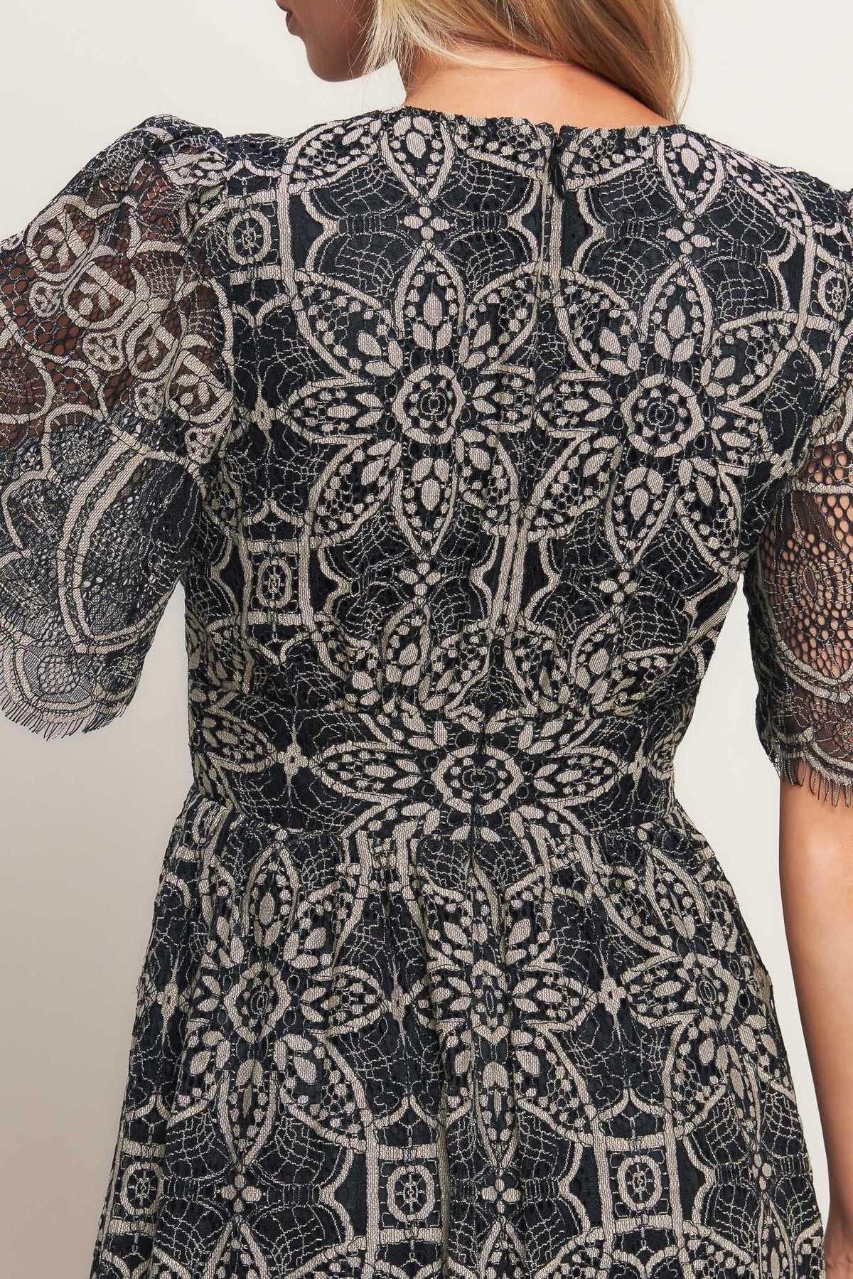 GOTHIC BLOOM WOVEN LACE MIDI DRESS