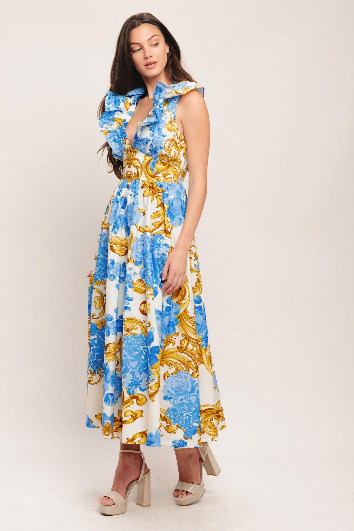 a woman in a dress