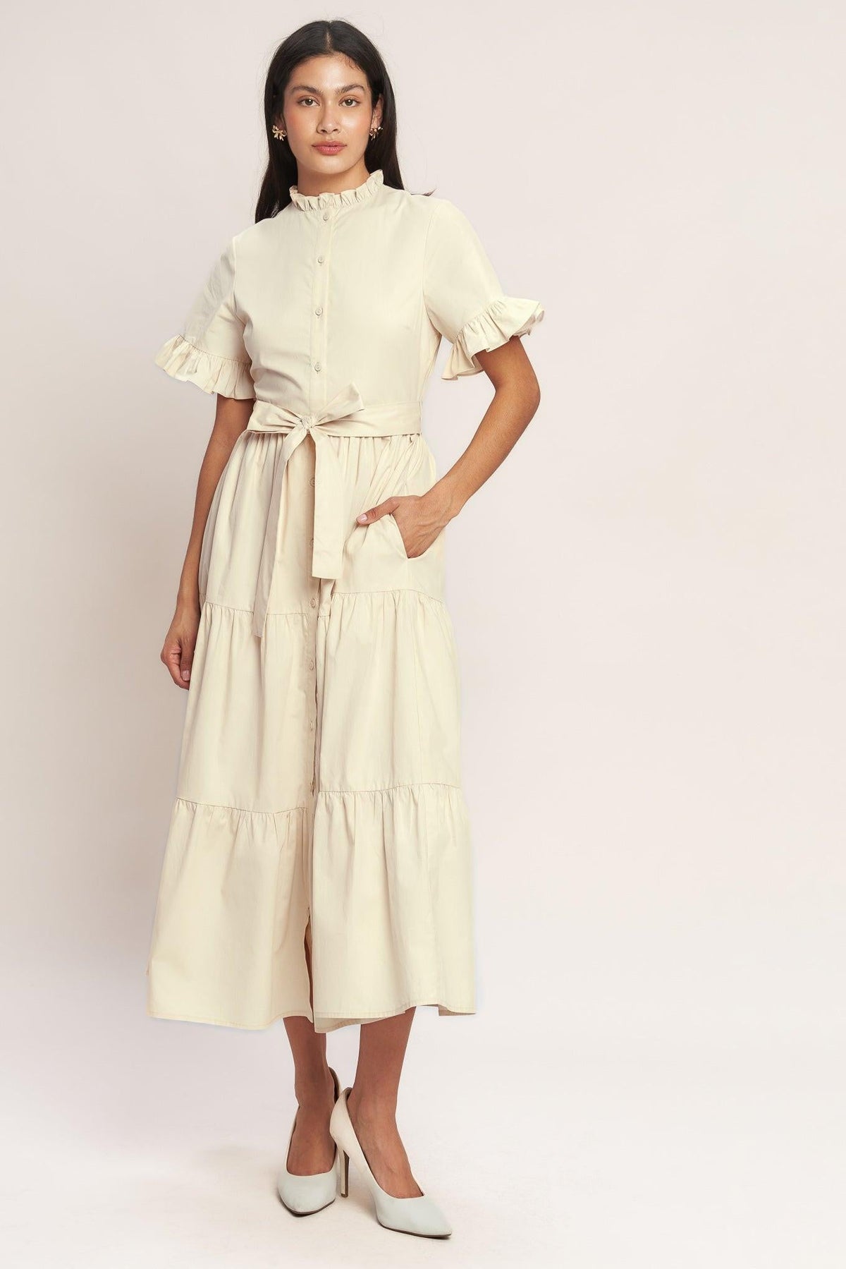 FEELS LIKE A COMPLIMENT WOVEN MIDI DRESS