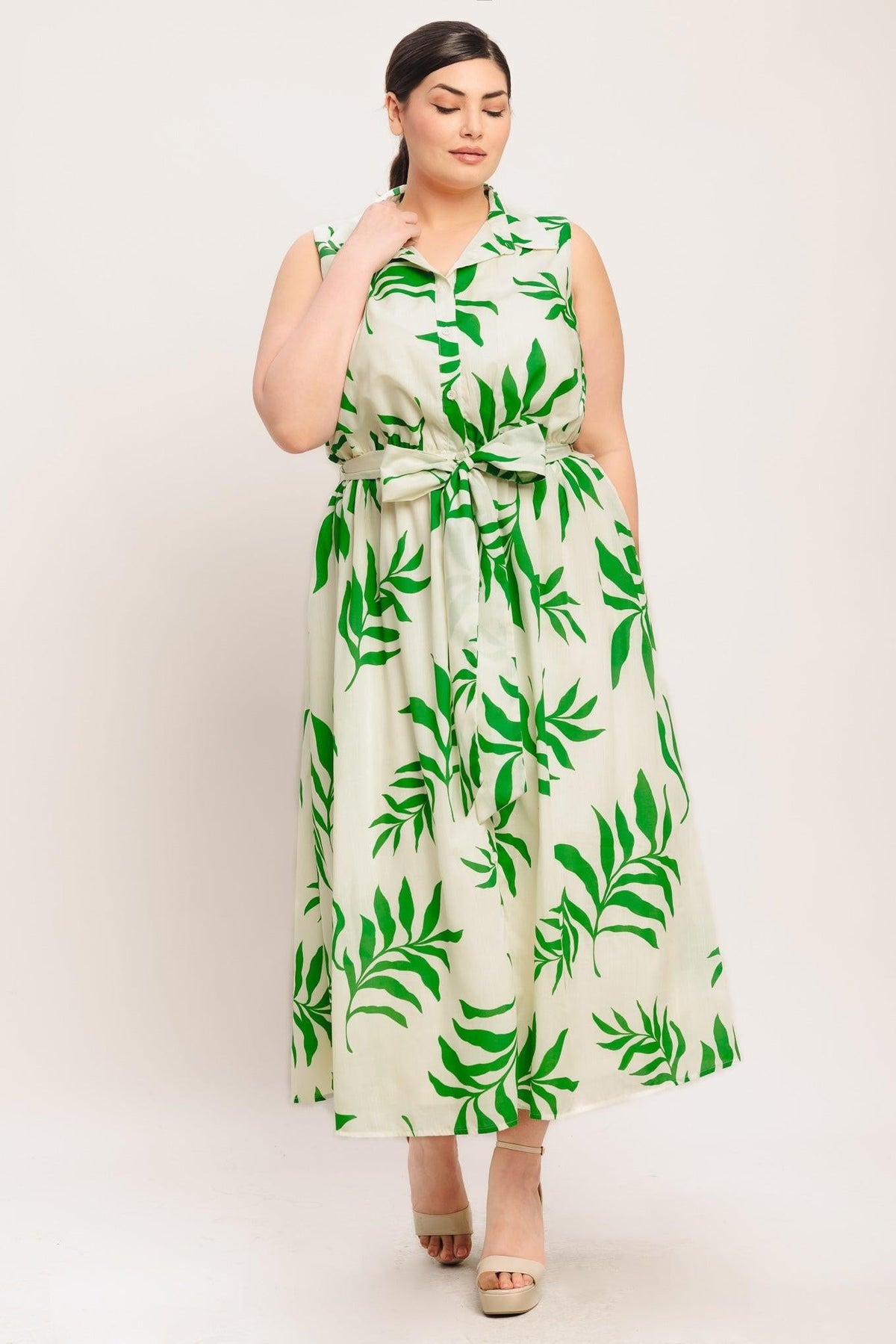GREEN DAYDREAM WOVEN MIDI DRESS