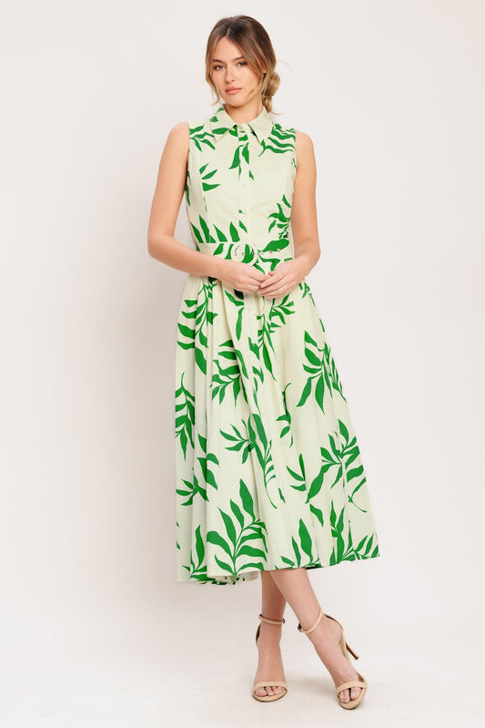 GREEN DAYDREAM WOVEN MIDI DRESS