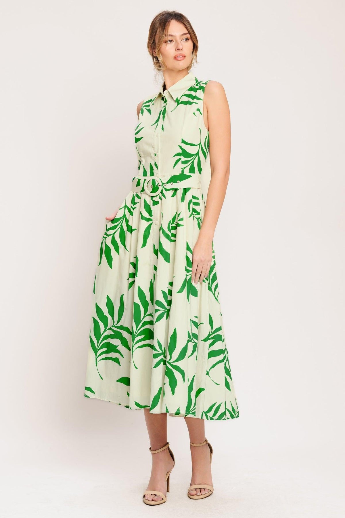 GREEN DAYDREAM WOVEN MIDI DRESS
