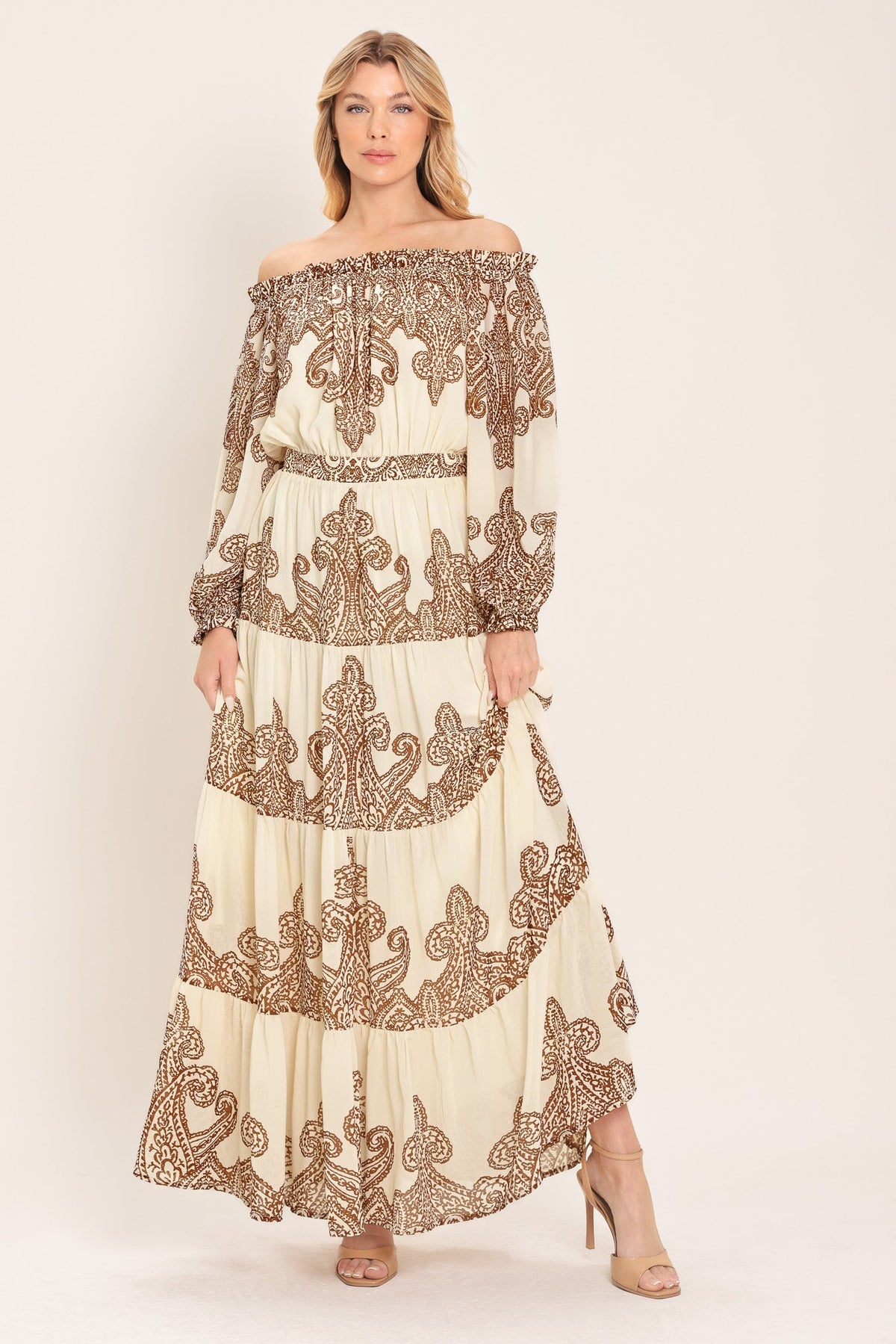 a woman in a long dress