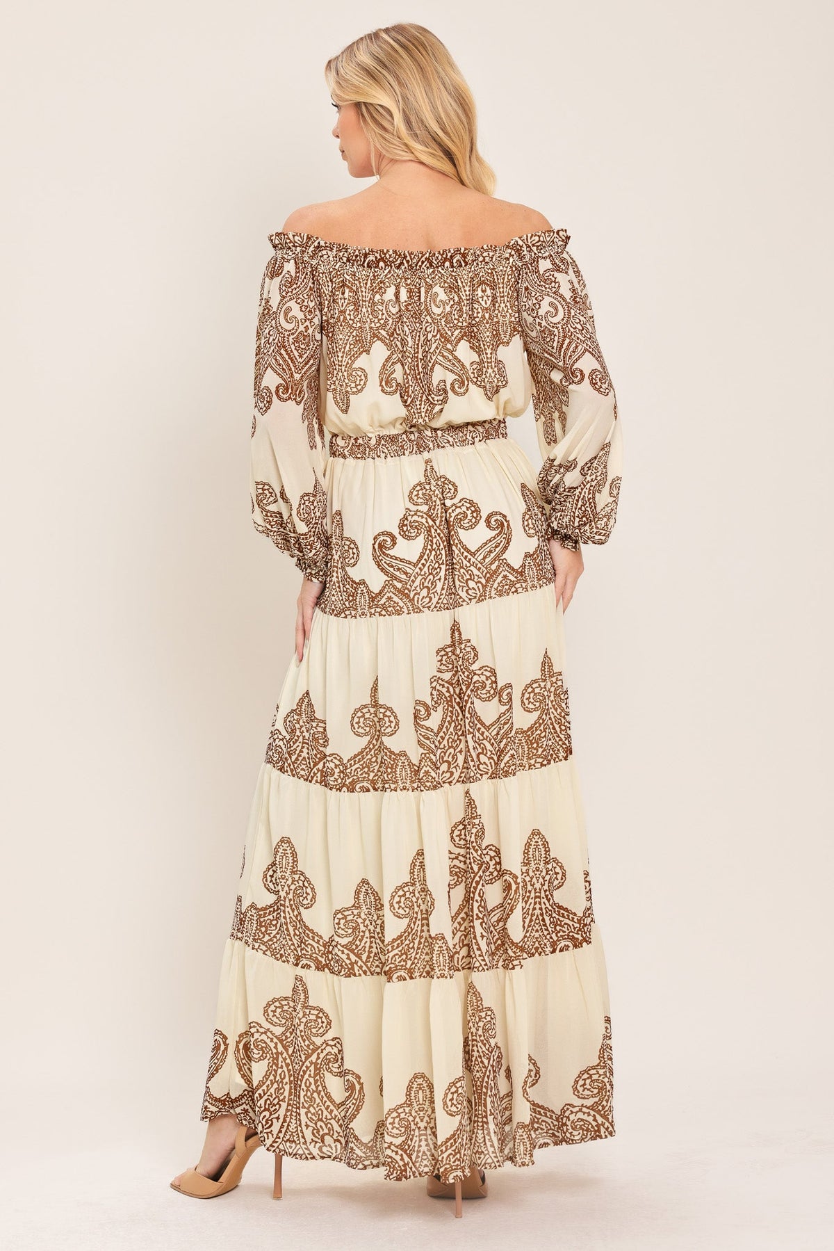 a woman in a long dress
