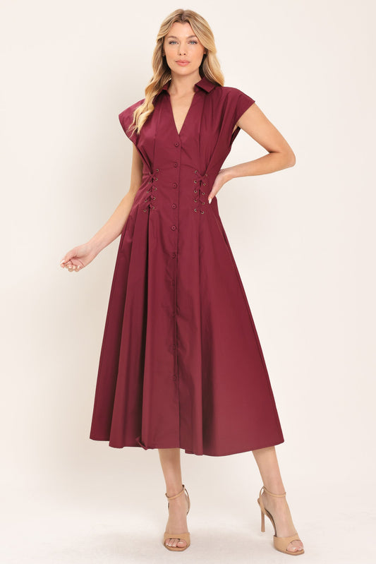 a woman in a red dress