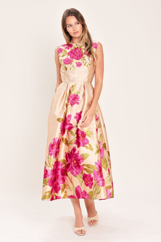 a woman in a floral dress