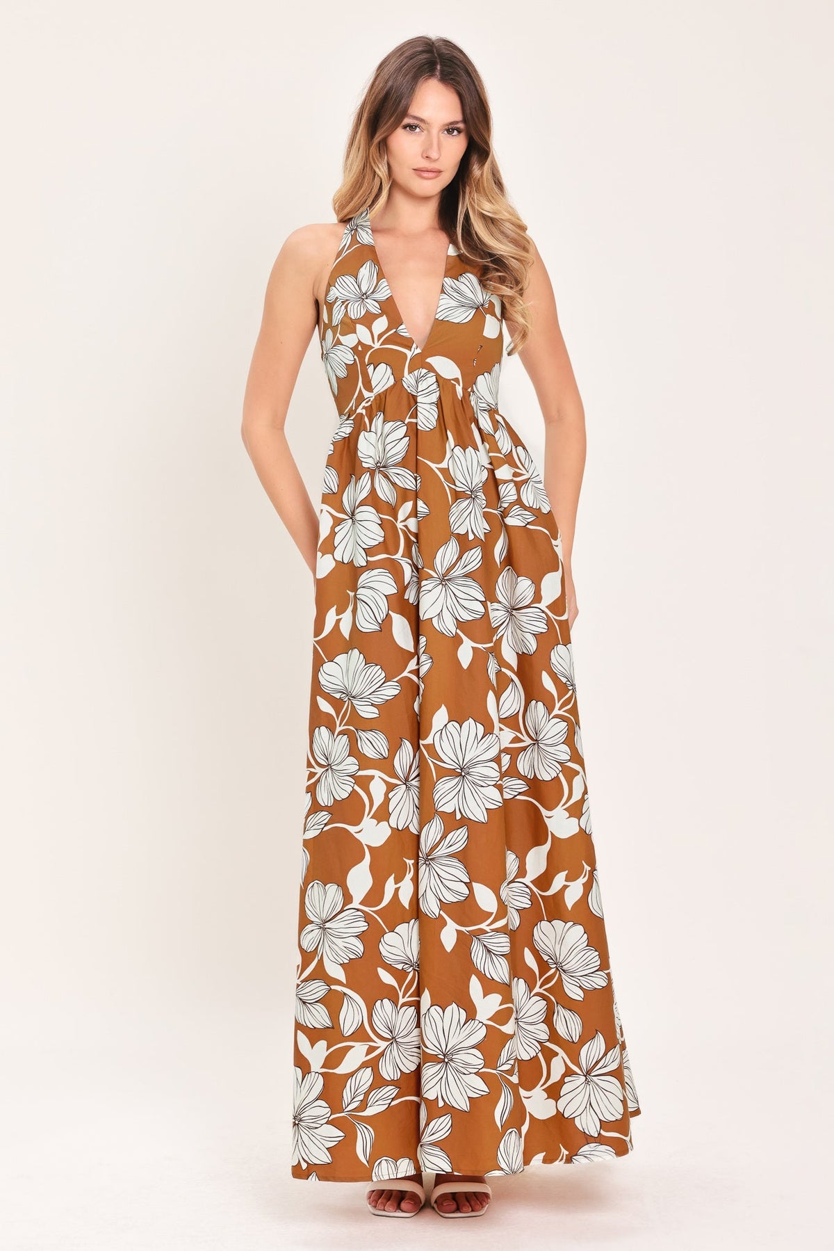 a woman in a long dress