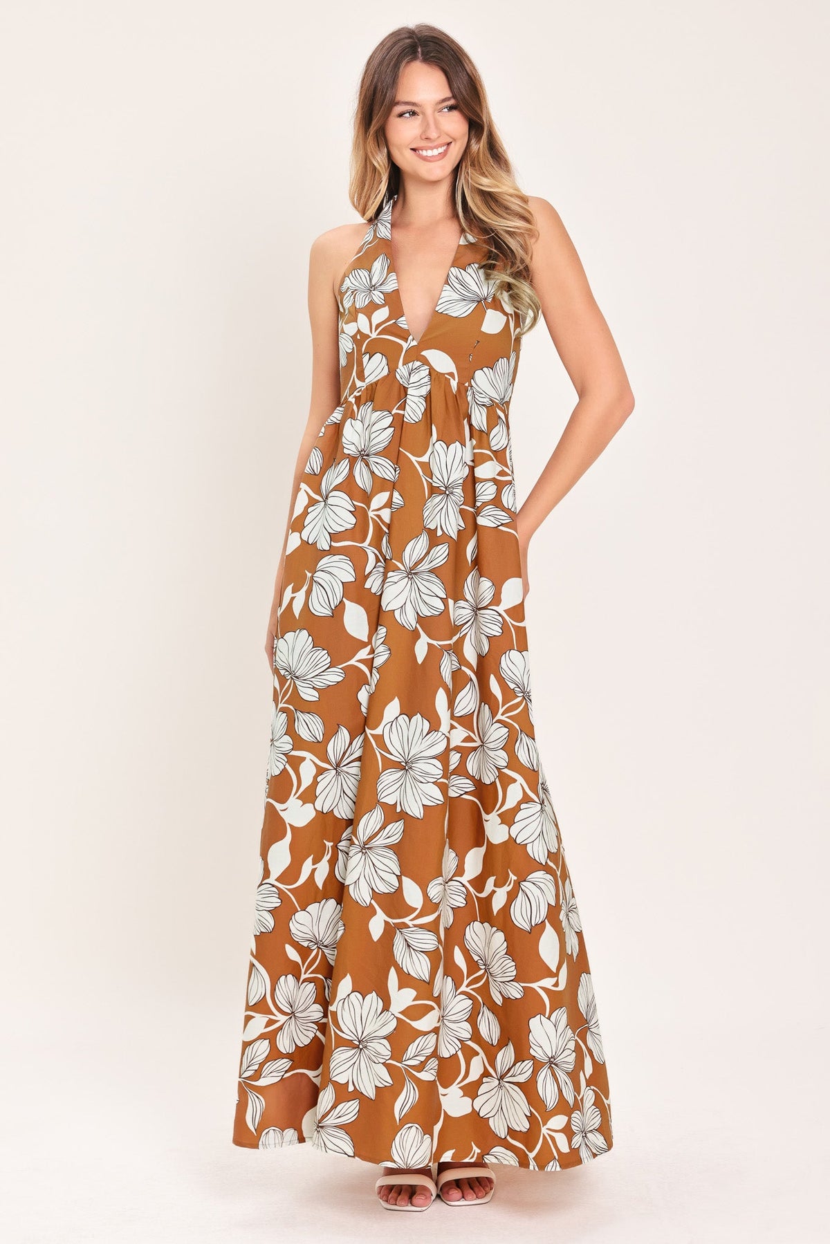 a woman in a long dress