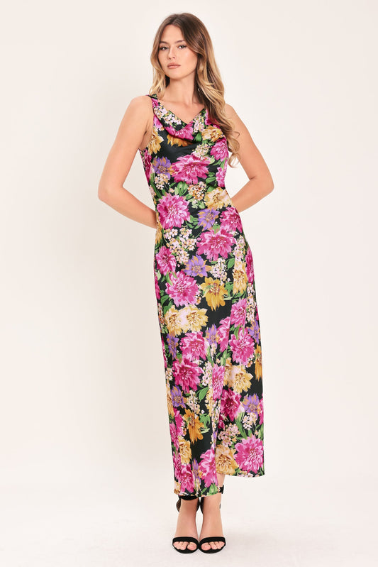 a woman in a floral dress