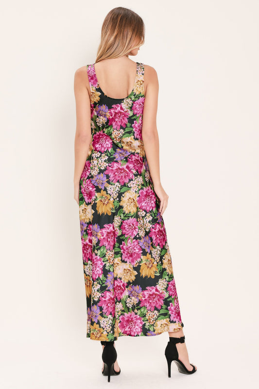 a woman in a floral dress