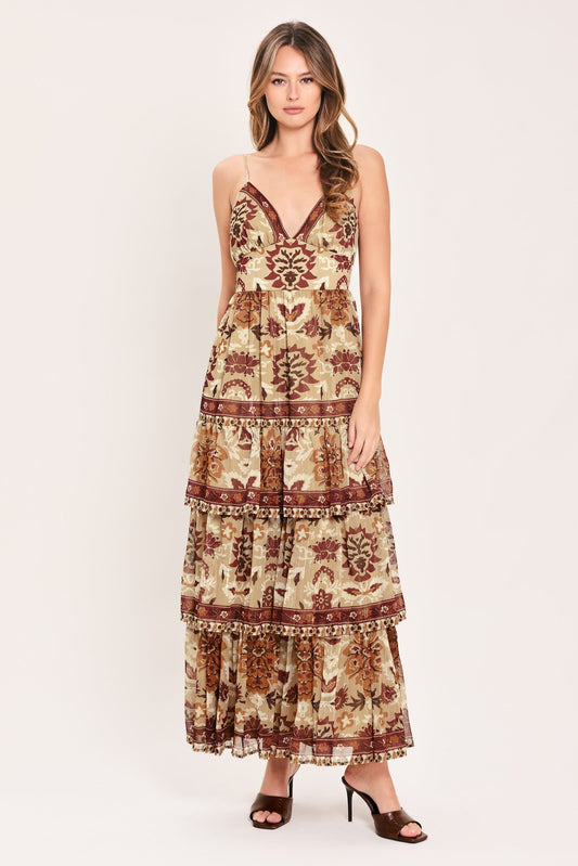 a woman in a long dress