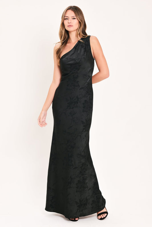 a woman in a black dress