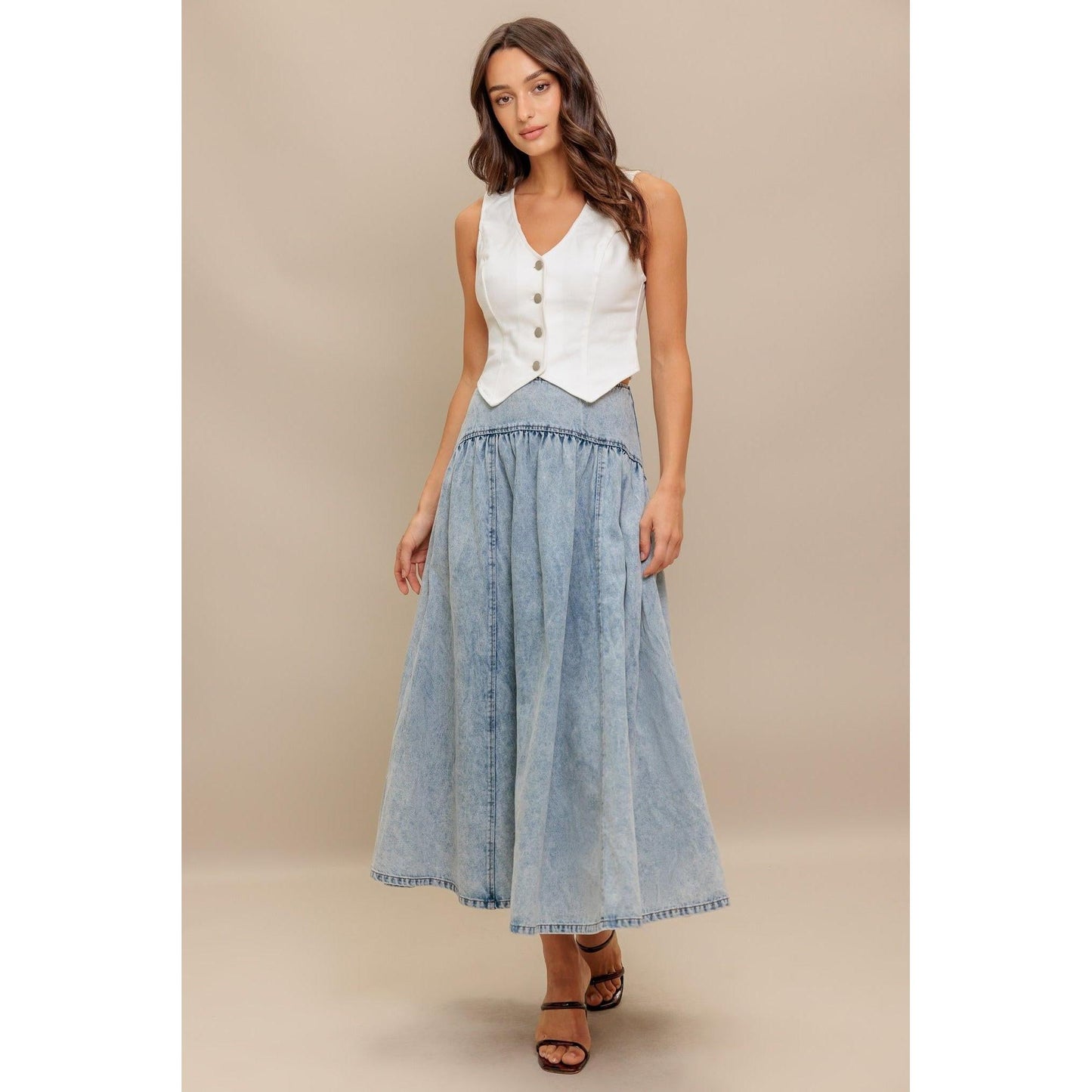 AMERICAN BLEND DENIM MIDI SKIRT