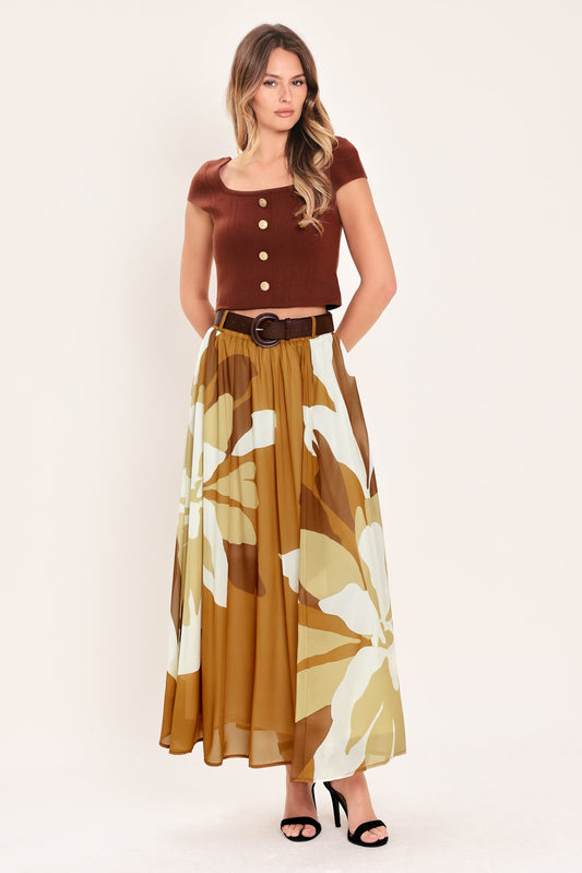 a woman in a long skirt