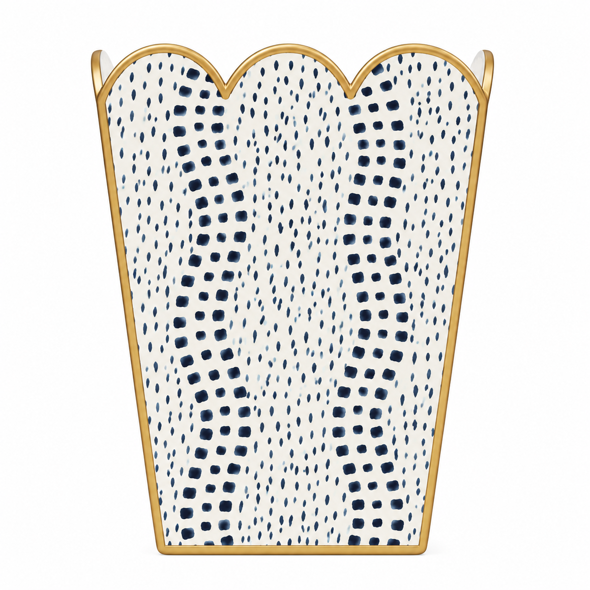 Navy Dot Square Scalloped Wastepaper Basket & Tissue Holder (2 Options)