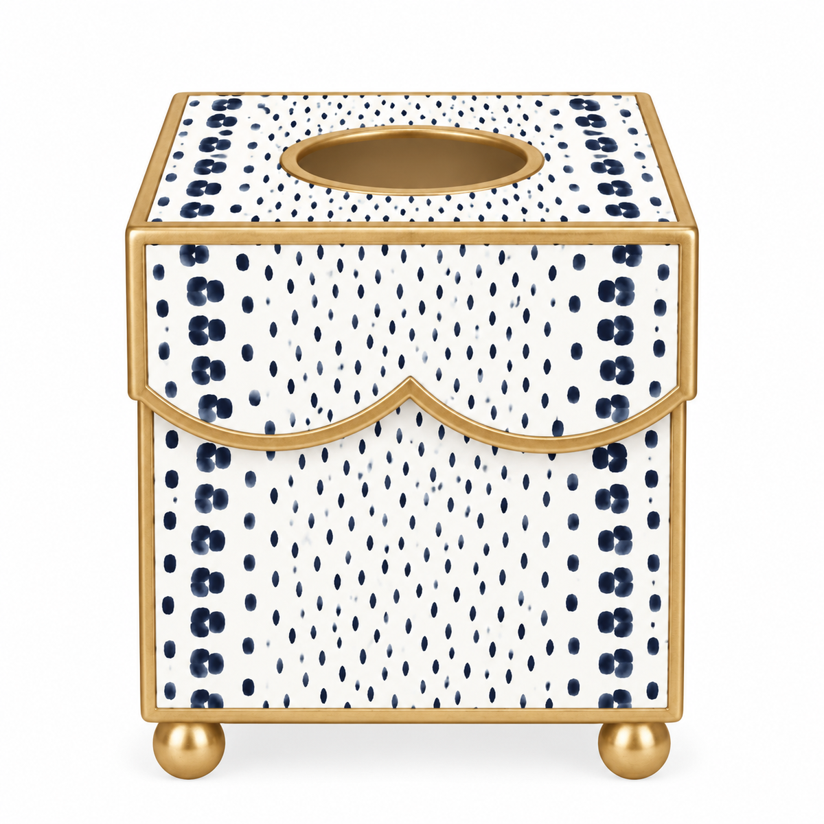 Navy Dot Square Scalloped Wastepaper Basket & Tissue Holder (2 Options)