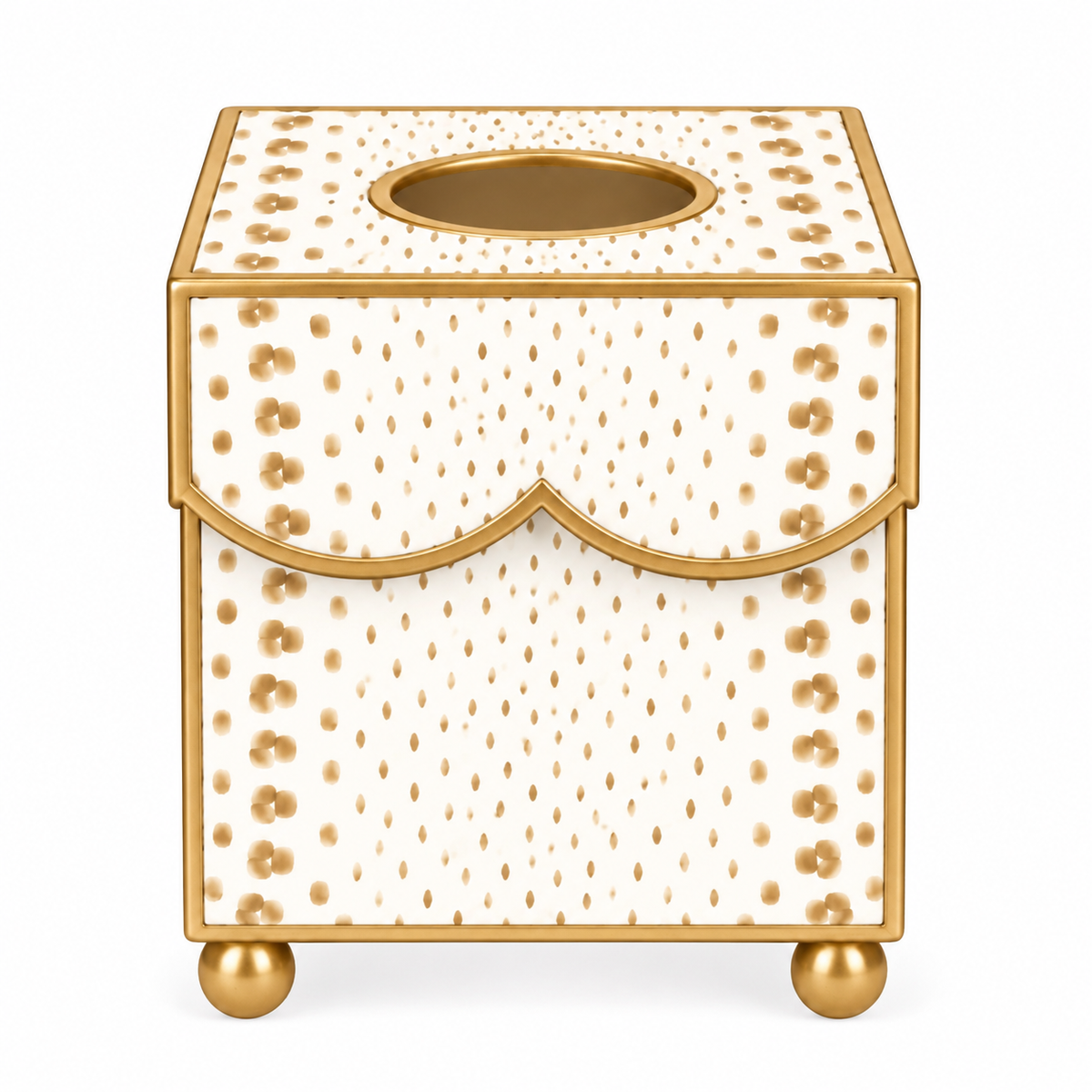 Tan Dot Square Scalloped Wastepaper Basket & Tissue Holder (2 Options)