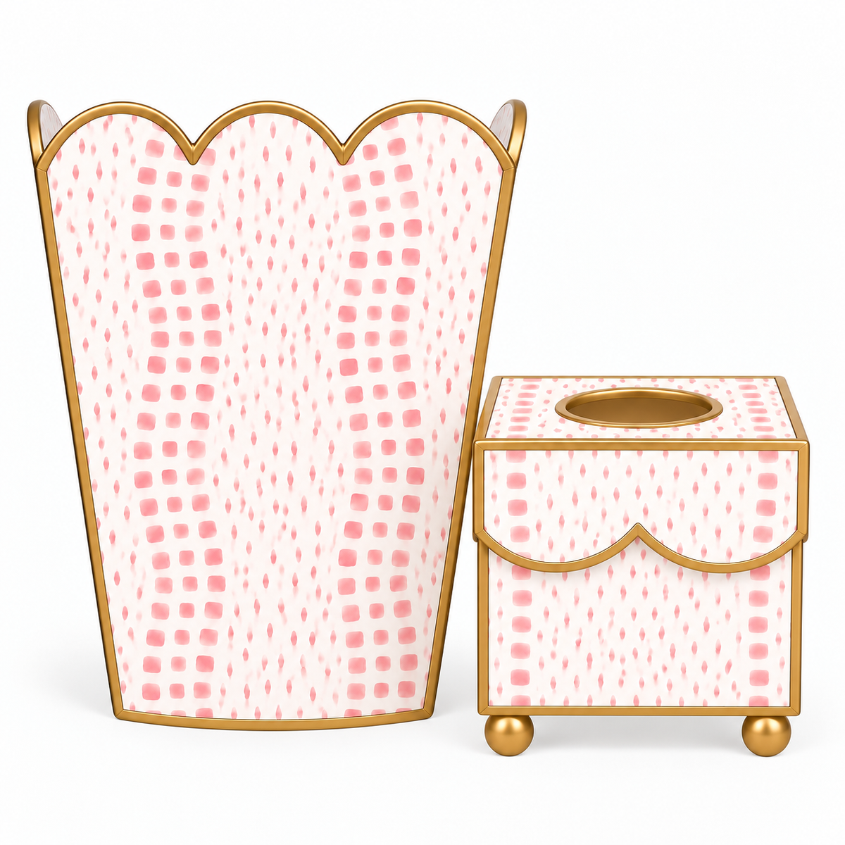Pink Dot Square Scalloped Wastepaper Basket & Tissue Holder (2 Options)