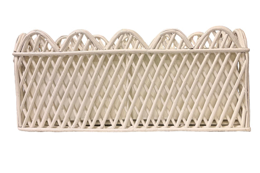 JUMBO WHITE RECTANGULAR RATTAN SCALLOPED PLANTER