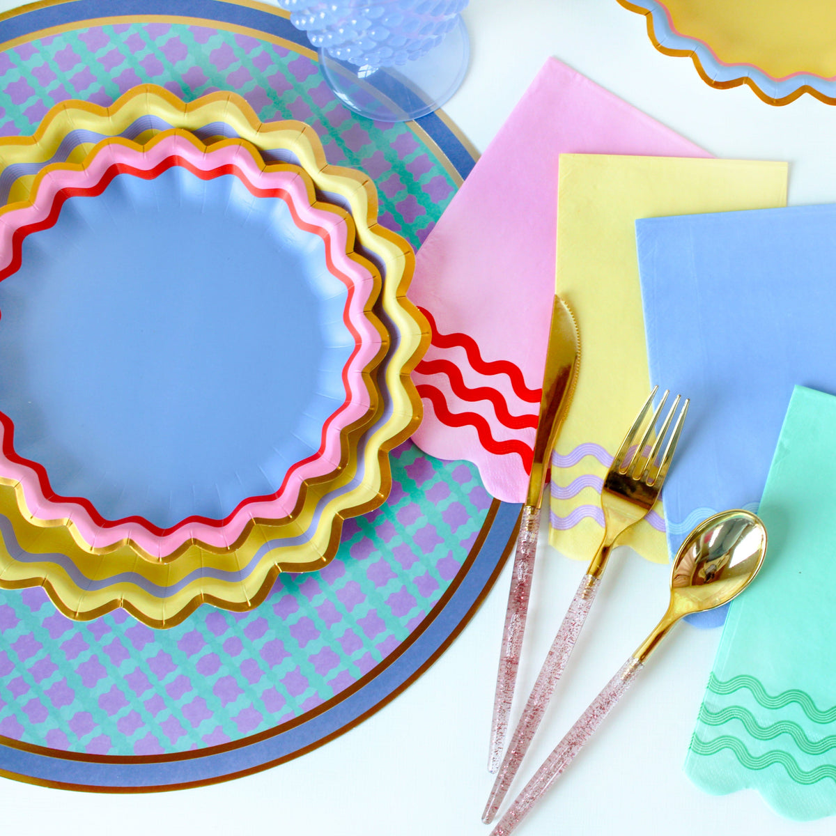 Rainbow Ric Rac Assorted Dessert Plates (10 ct, 5 colors)