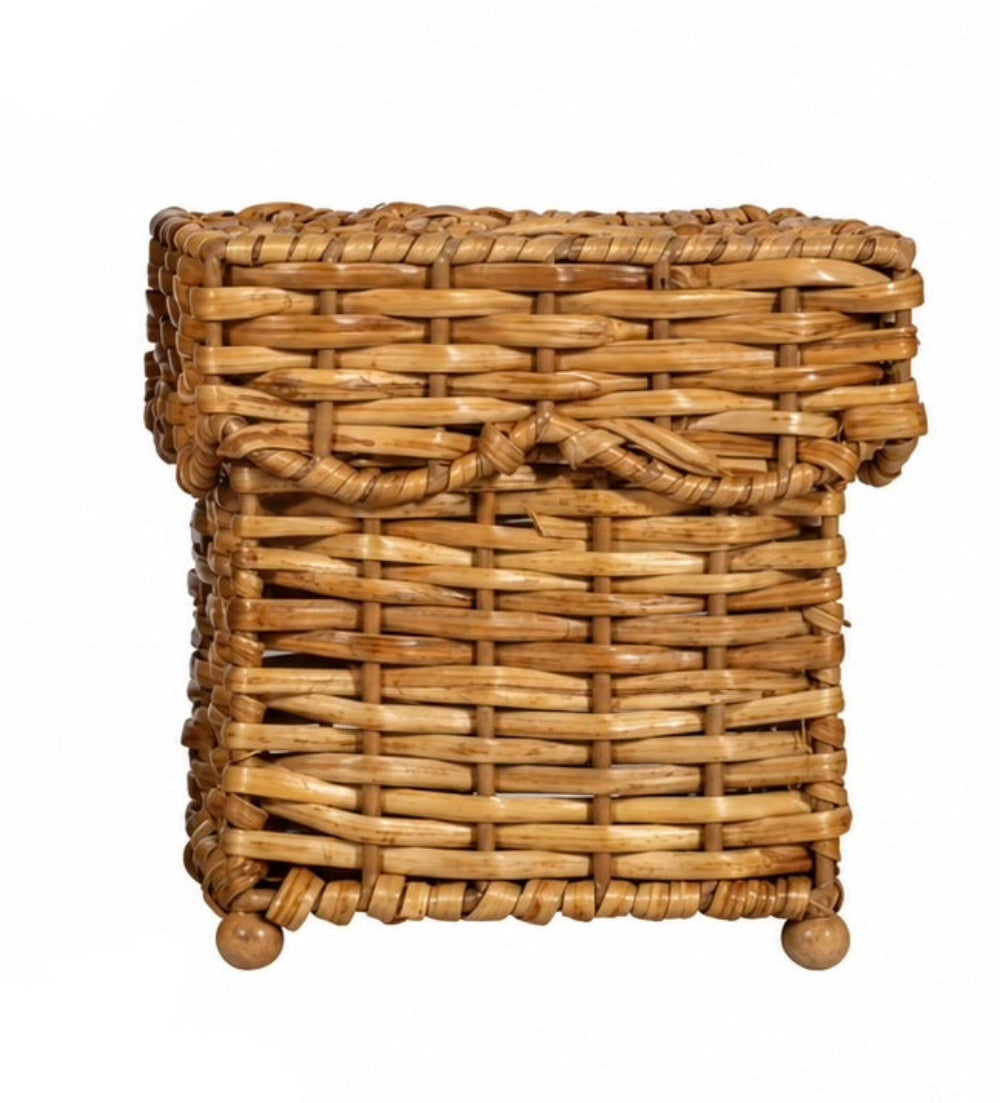 Square Scalloped Wicker Wastepaper Basket & Tissue Holder (2 Options)