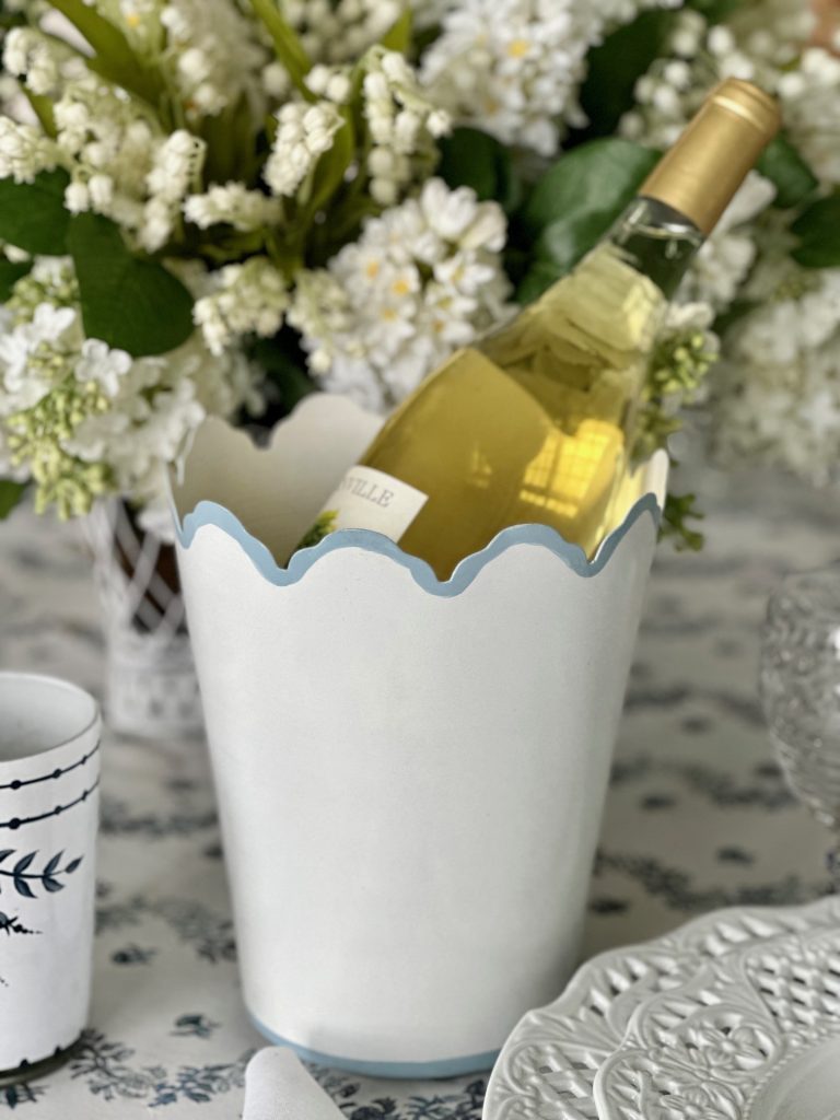 White & Pale Blue Scalloped Bucket Wastepaper Basket & Planters (3 Options)