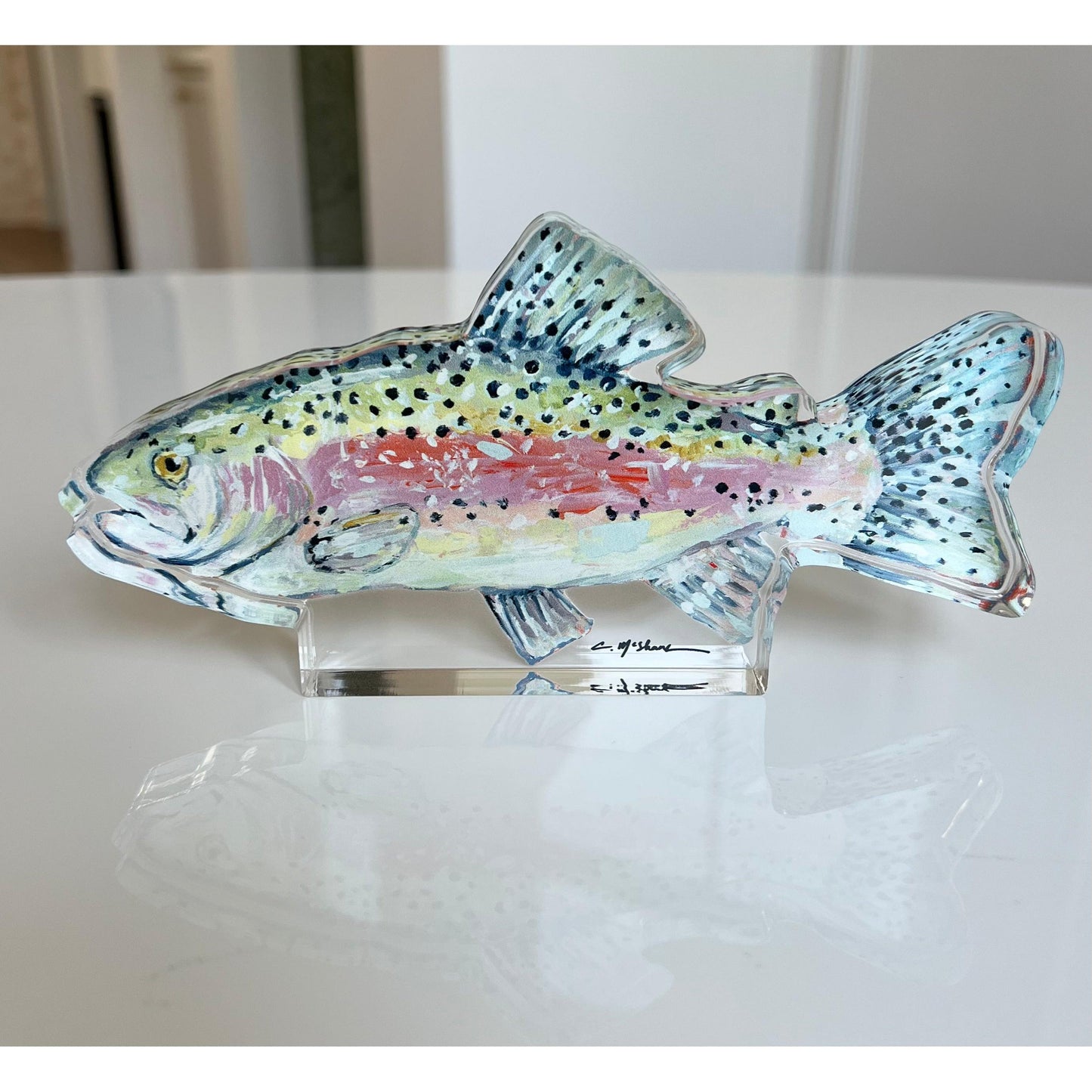 Chasing Rainbows Trout Fish Acrylic Tabletop Art