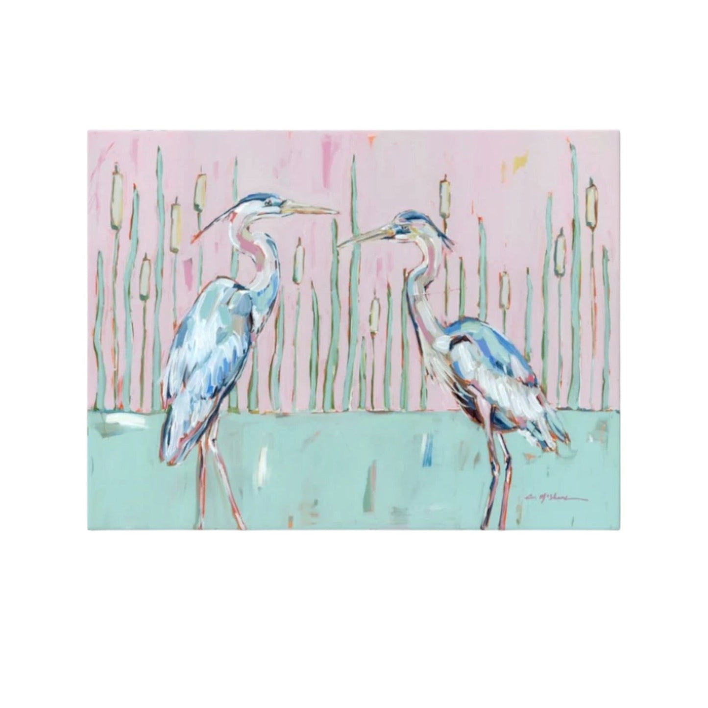 "Follow Your Path" blue herons on canvas