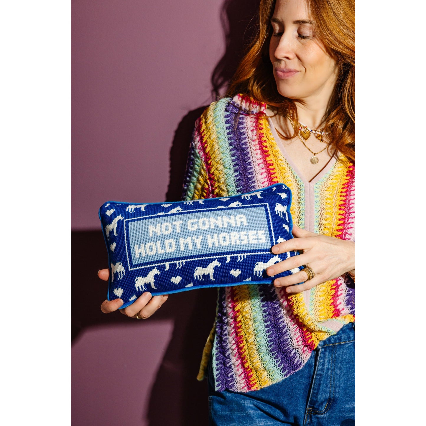 Hold My Horses Needlepoint Pillow