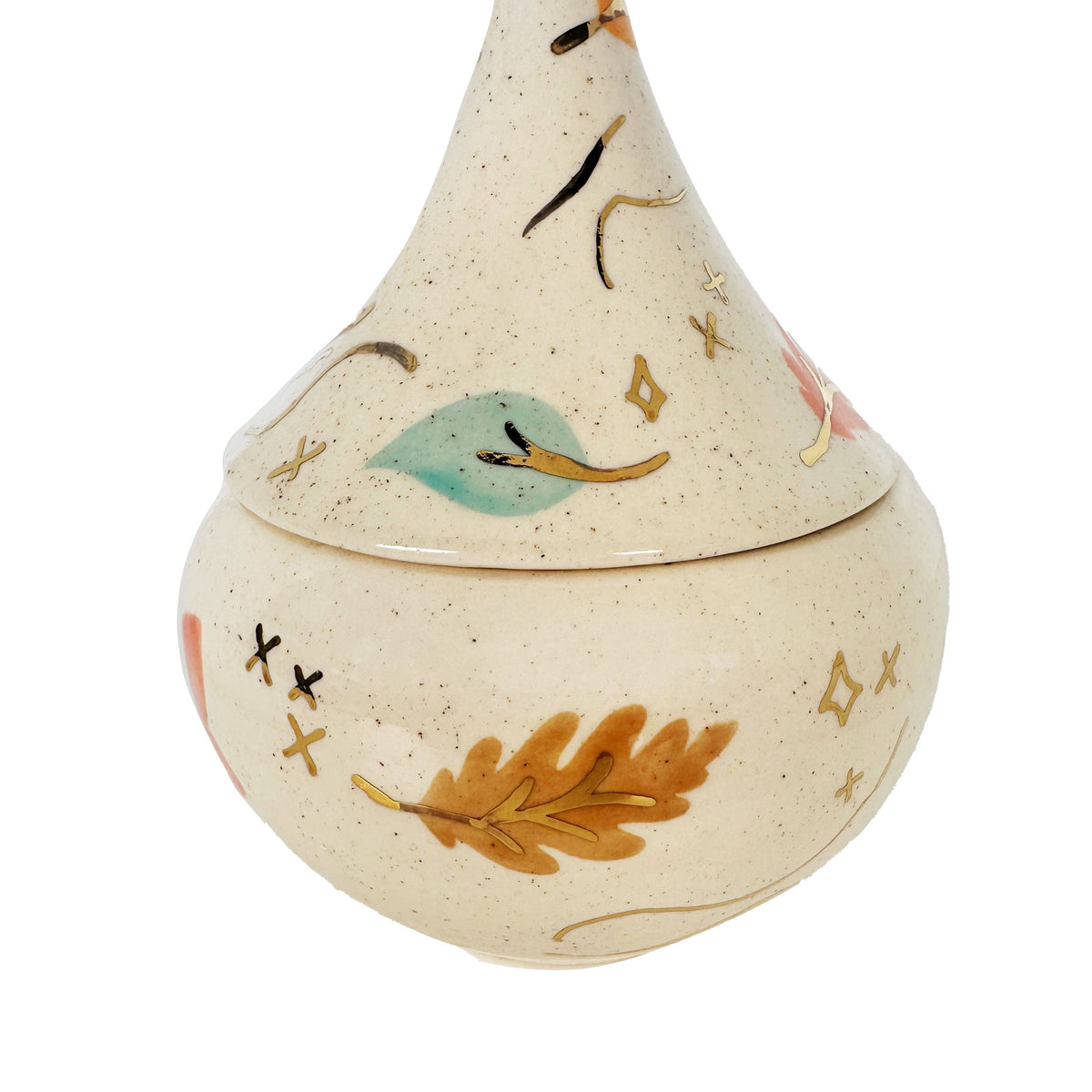 Wind & Leaves Speckled Teardrop Jar with 22k Gold Accents