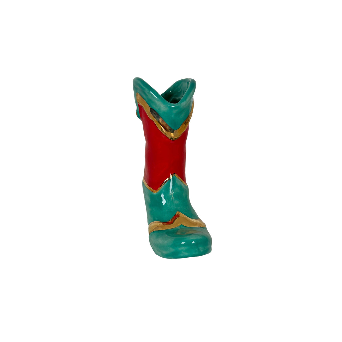 Mini Cowboy Boot Ornament with 22k Gold Details- Classic Red & Jade Green