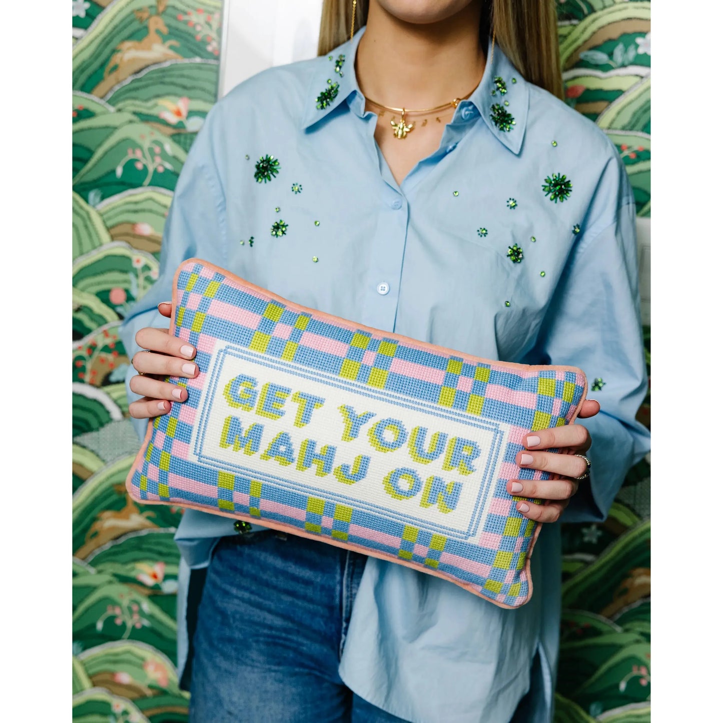 Get Your Mahj On Needlepoint Pillow