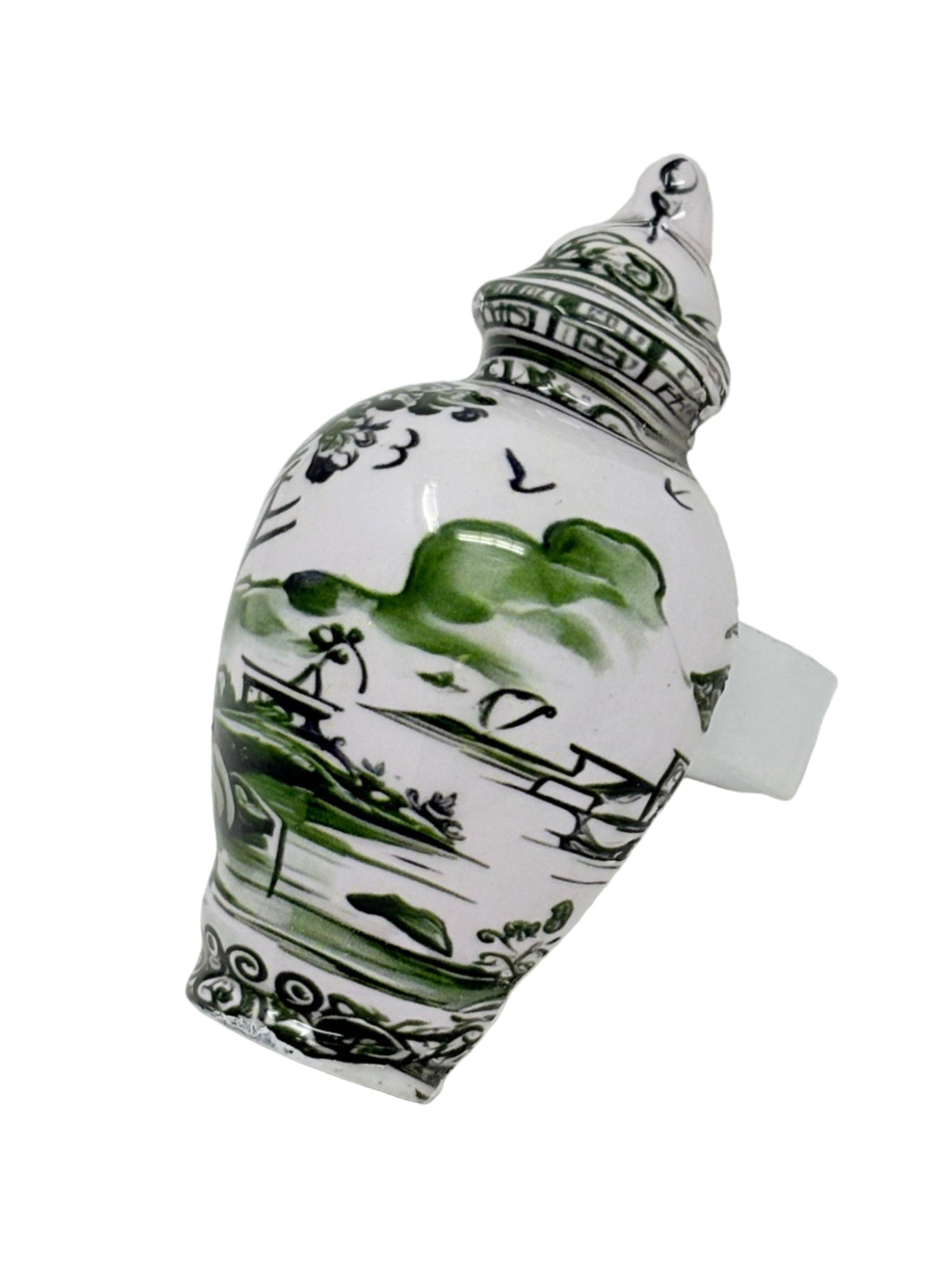 Green & White Village Scene Ginger Jar Set of 4 Napkin Ring