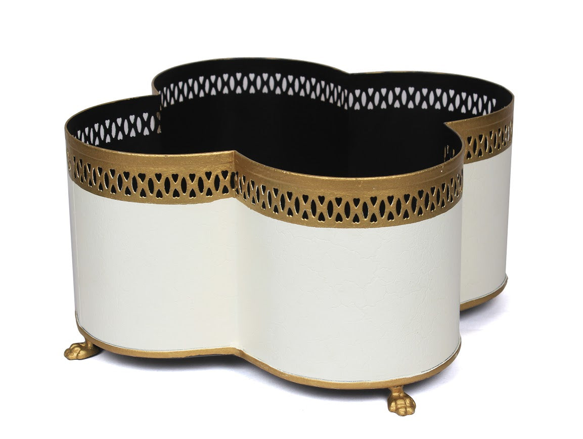 Ivory & Gold Pierced Quatrefoil Planter