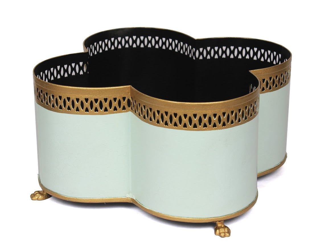 Pale Green & Gold Pierced Quatrefoil Planter