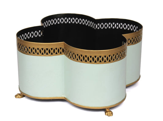 Pale Green & Gold Pierced Quatrefoil Planter