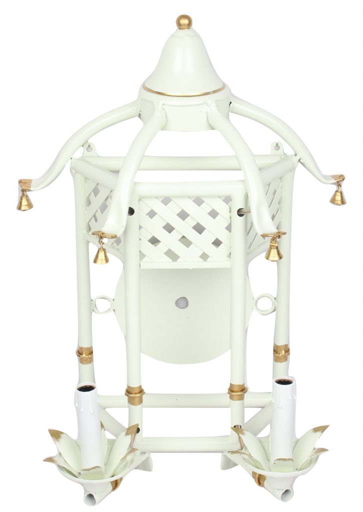 Pale Green & Gold Lattice Pagoda Sconce