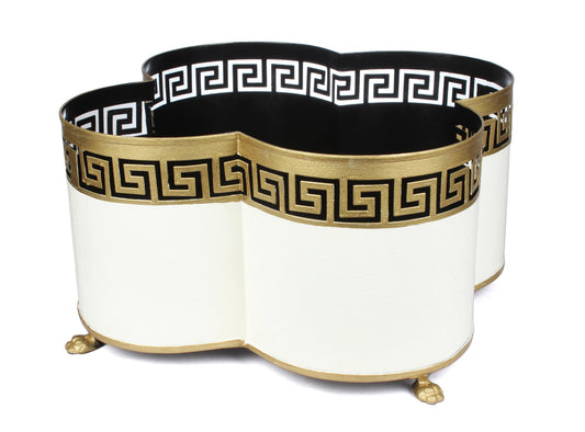 Ivory & Gold Greek Key Quatrefoil Planter