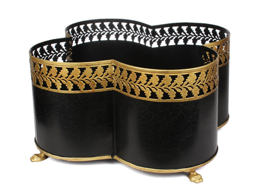 Black & Gold Leaf Quatrefoil Planter