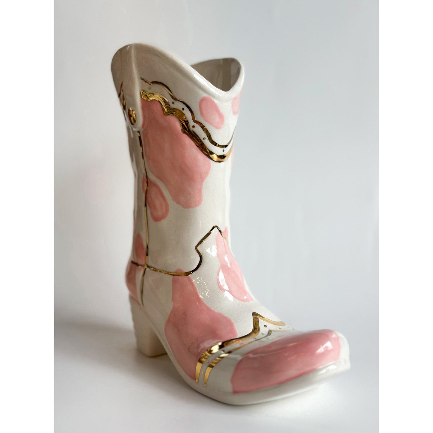 Cow Print Cowboy Boot Vase