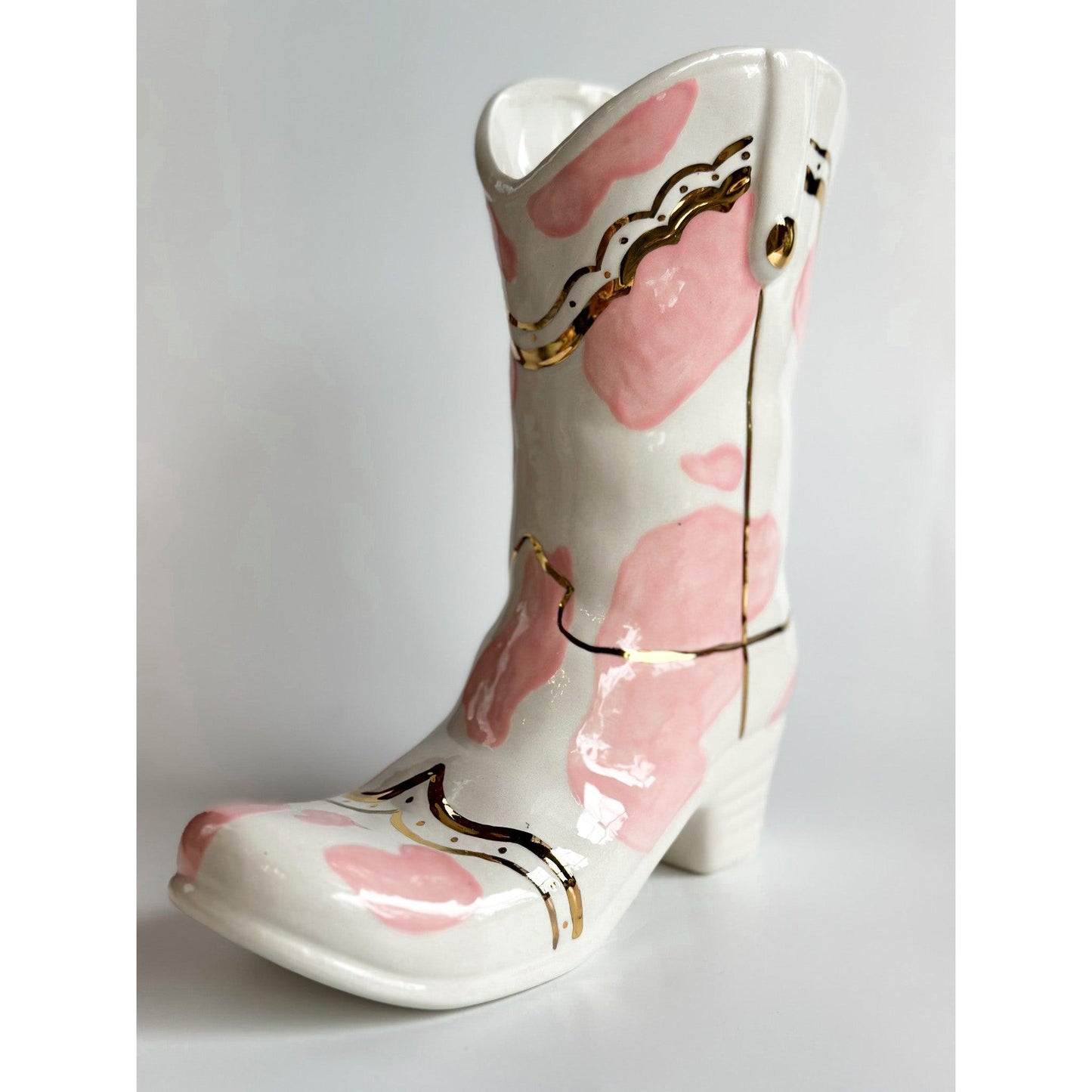 Cow Print Cowboy Boot Vase