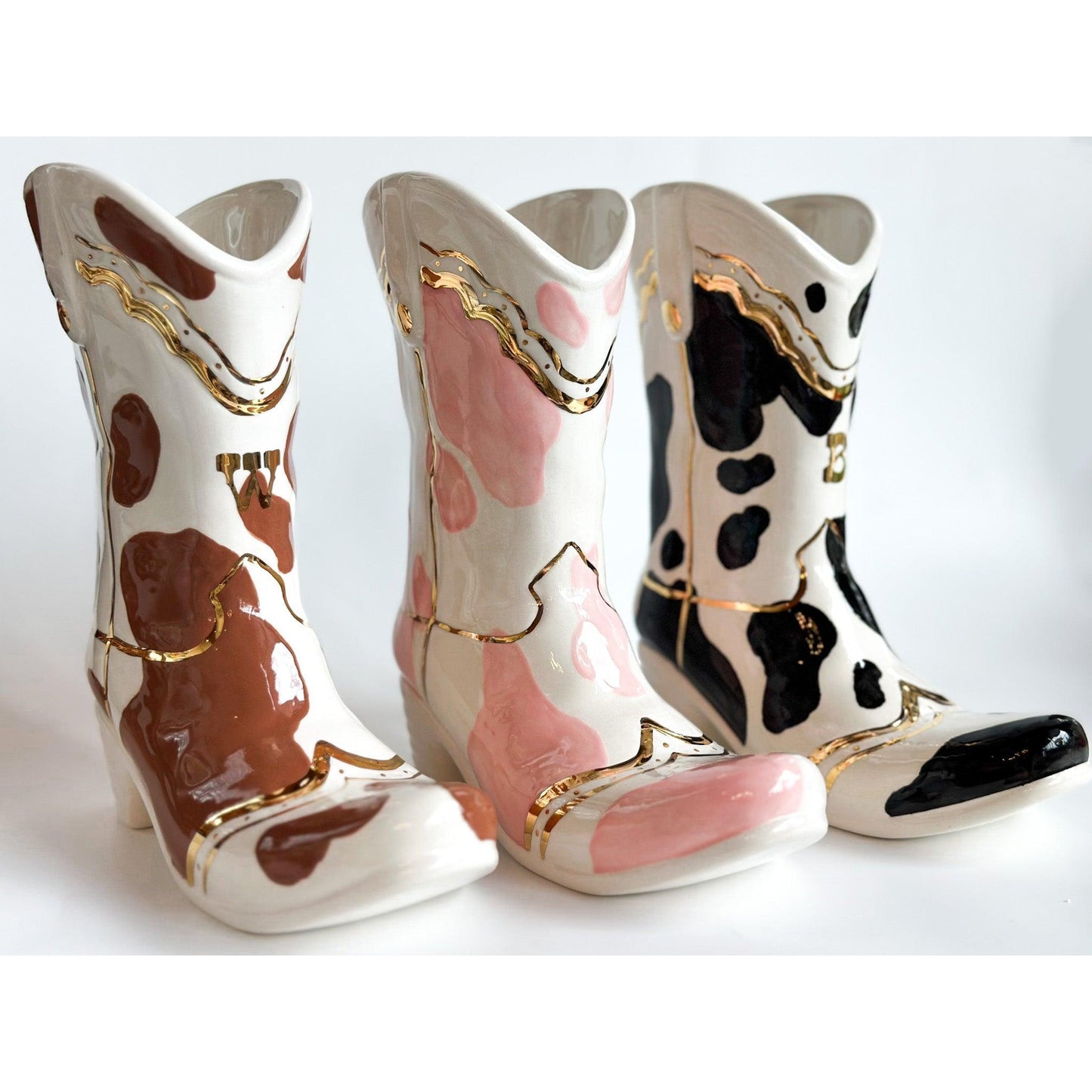 Cow Print Cowboy Boot Vase