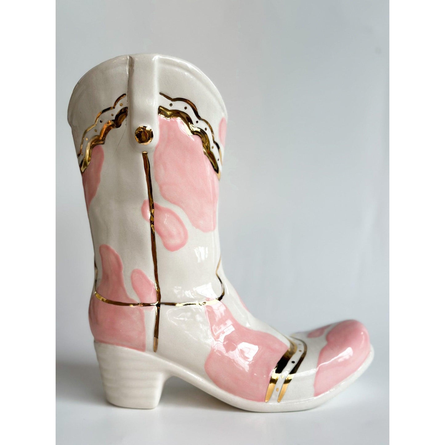 Cow Print Cowboy Boot Vase