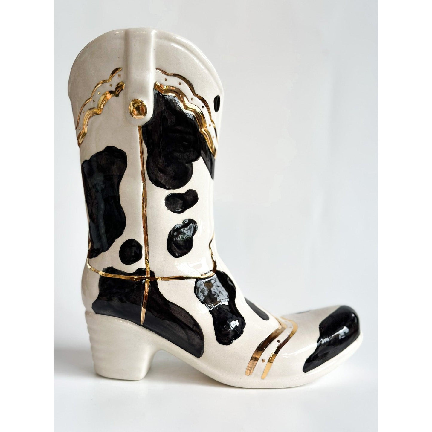 Cow Print Cowboy Boot Vase